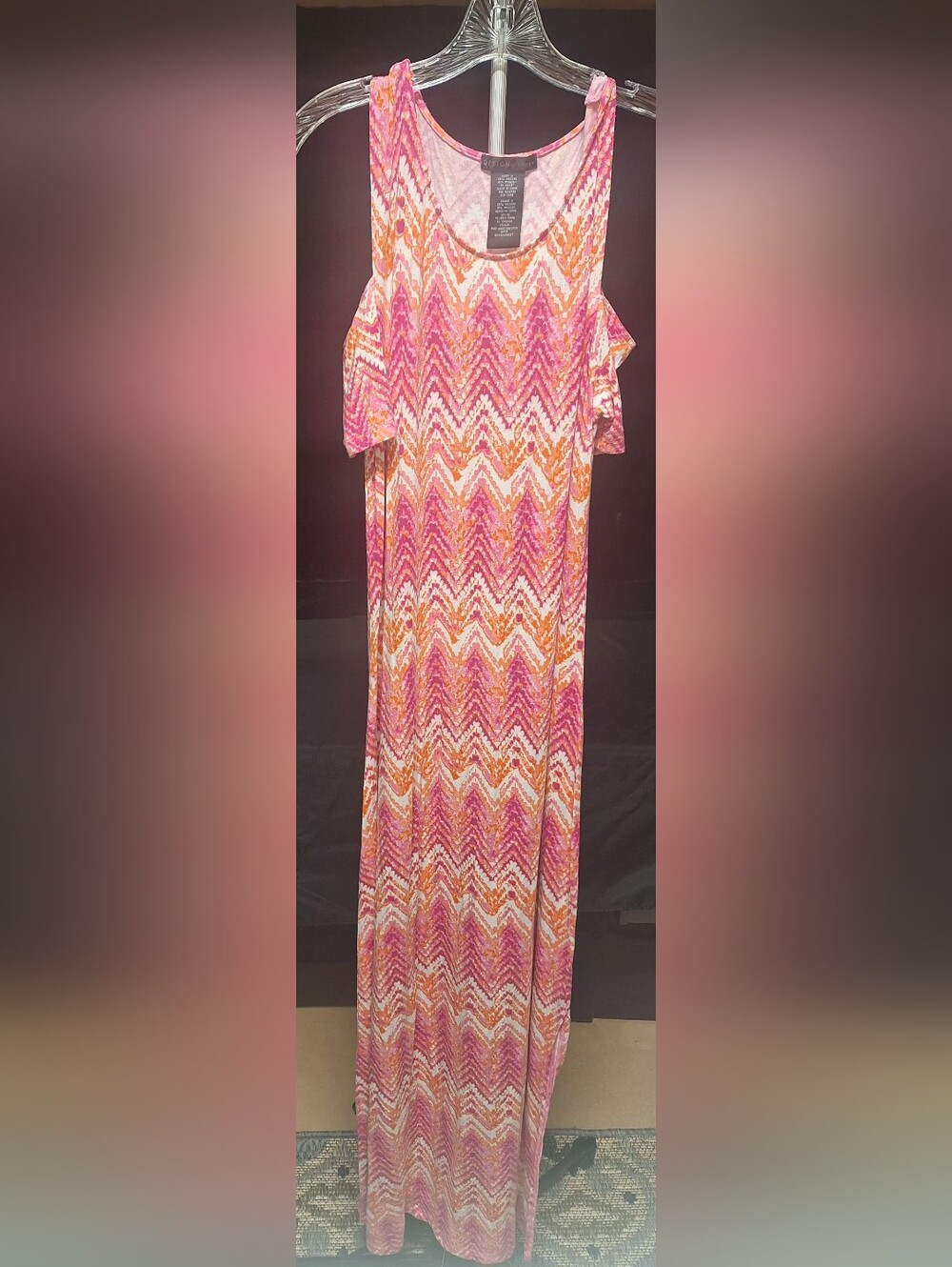 Design History Pink & Orange Chevron Cold-Shoulder Maxi Dress